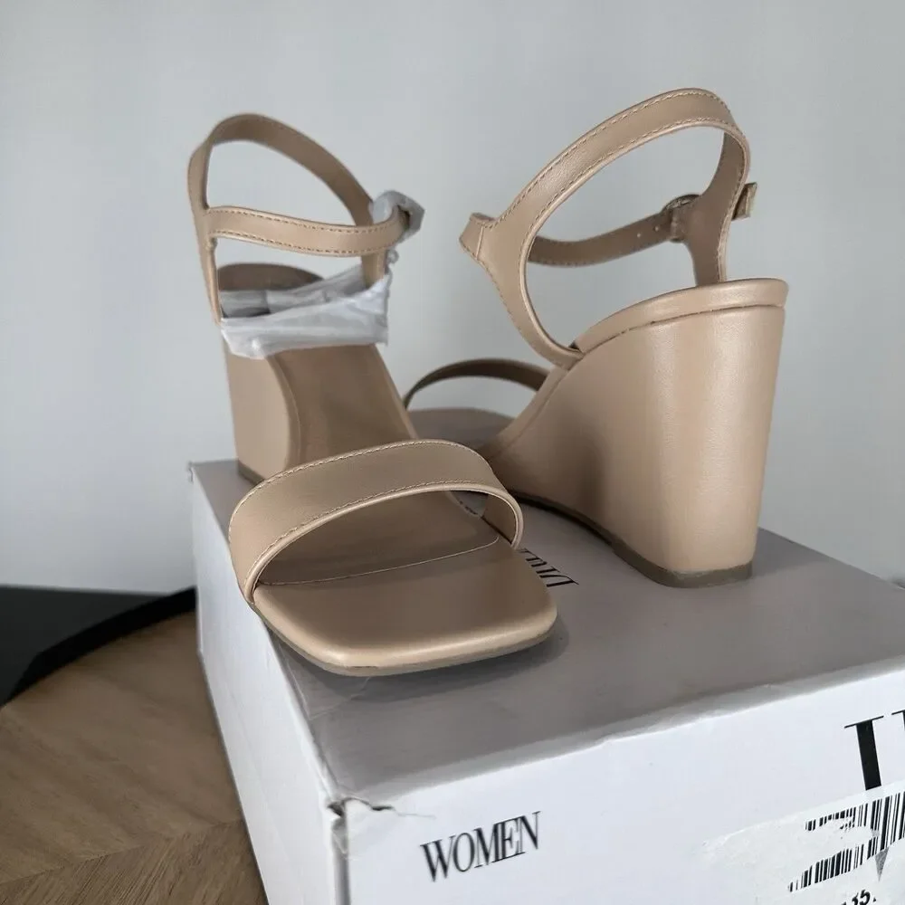 Dream Pairs Womens Open Toe Strappy Wedge Heel Sandals  SDPW224W Nude Size 10